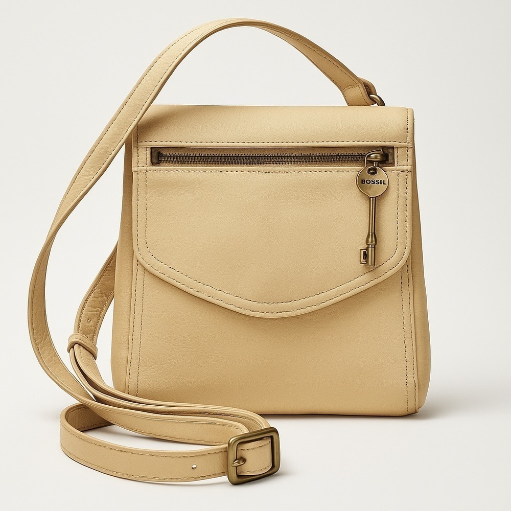 Fossil Leather Crossbody Bag The New American Classic 1954 Key Beige white cream